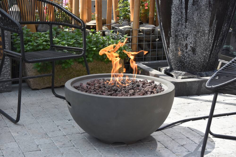 Modeno Nantucket Round Gas Fueled Fire Bowl with Lava Rock & Canvas Cover, 40,000 BTUs, 14-in