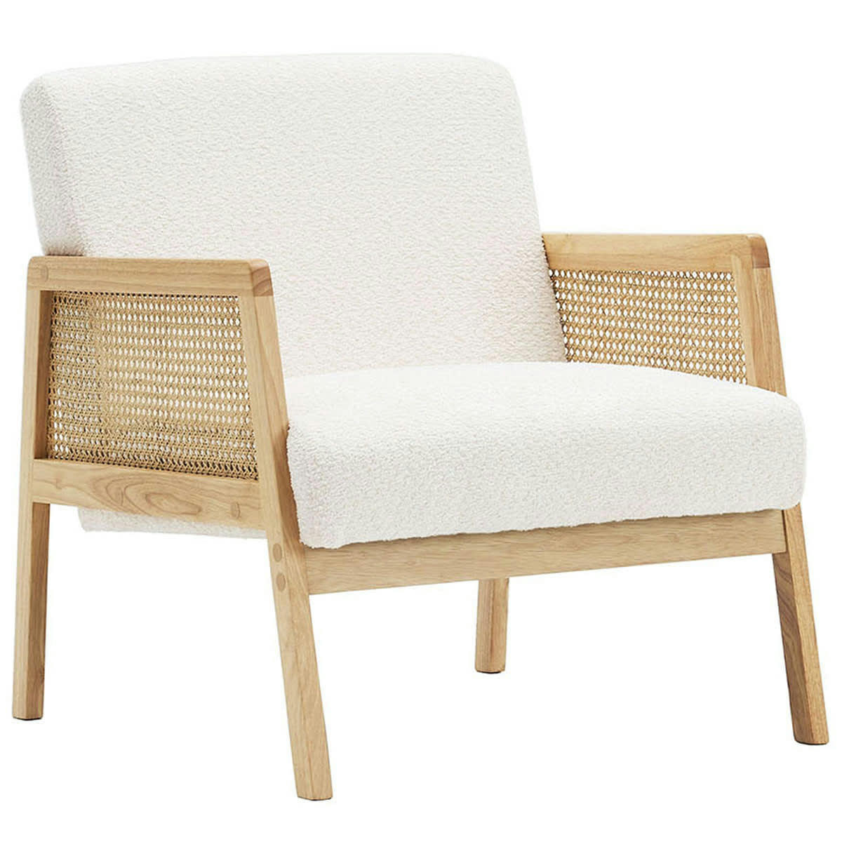 MANI - Fauteuil en cannage et tissu bouclé écru