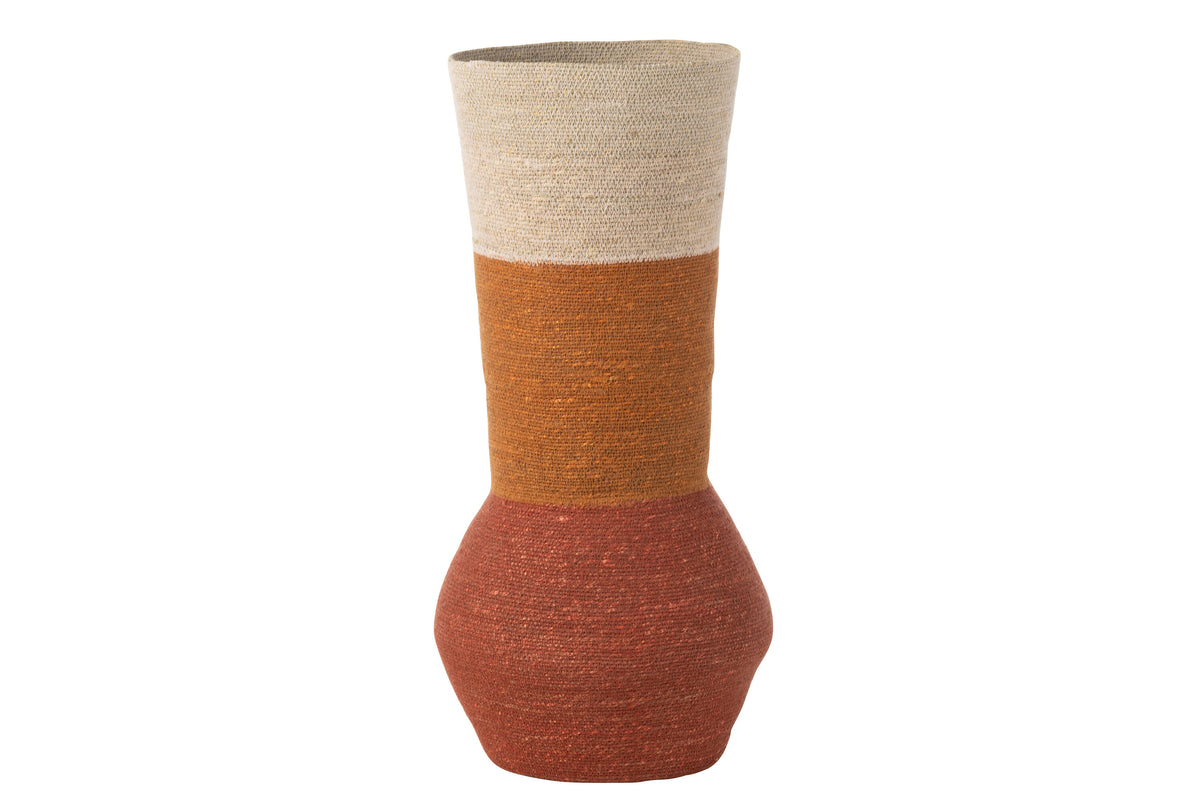 J-Line vaas Strepen - zeegras - naturel/roest - 68 cm hoog