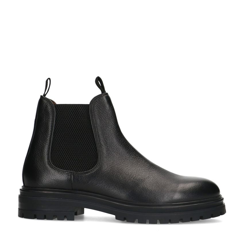 Manfield Zwarte leren chelsea boots
