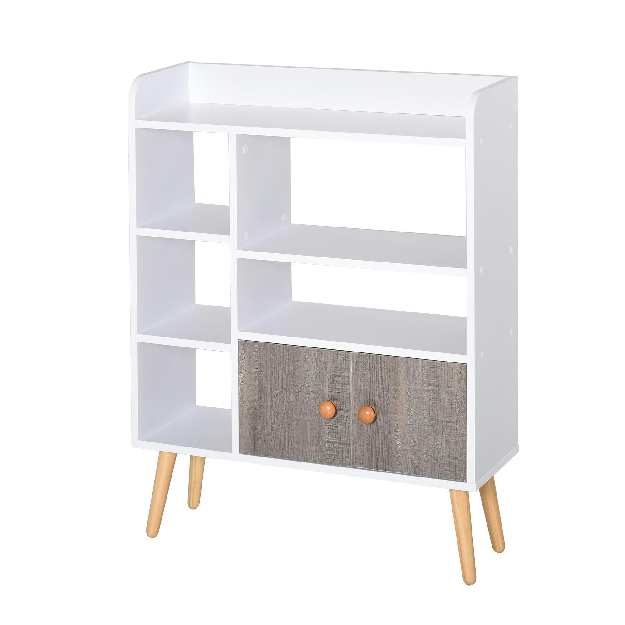 - Bibliothèque scandinave multi-rangements blanc gris