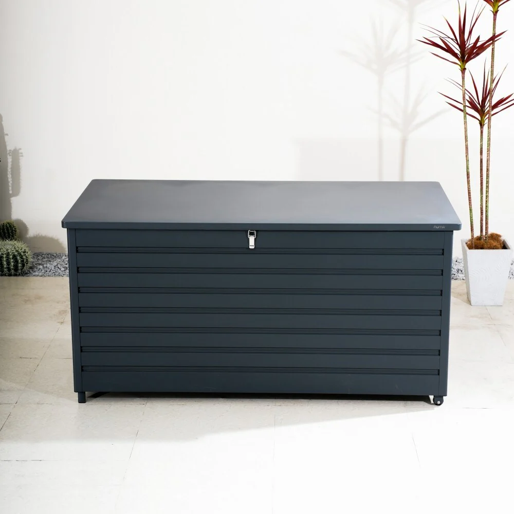 Modern Outdoor Aluminum Storage Box with Wheels and Waterproof Liner