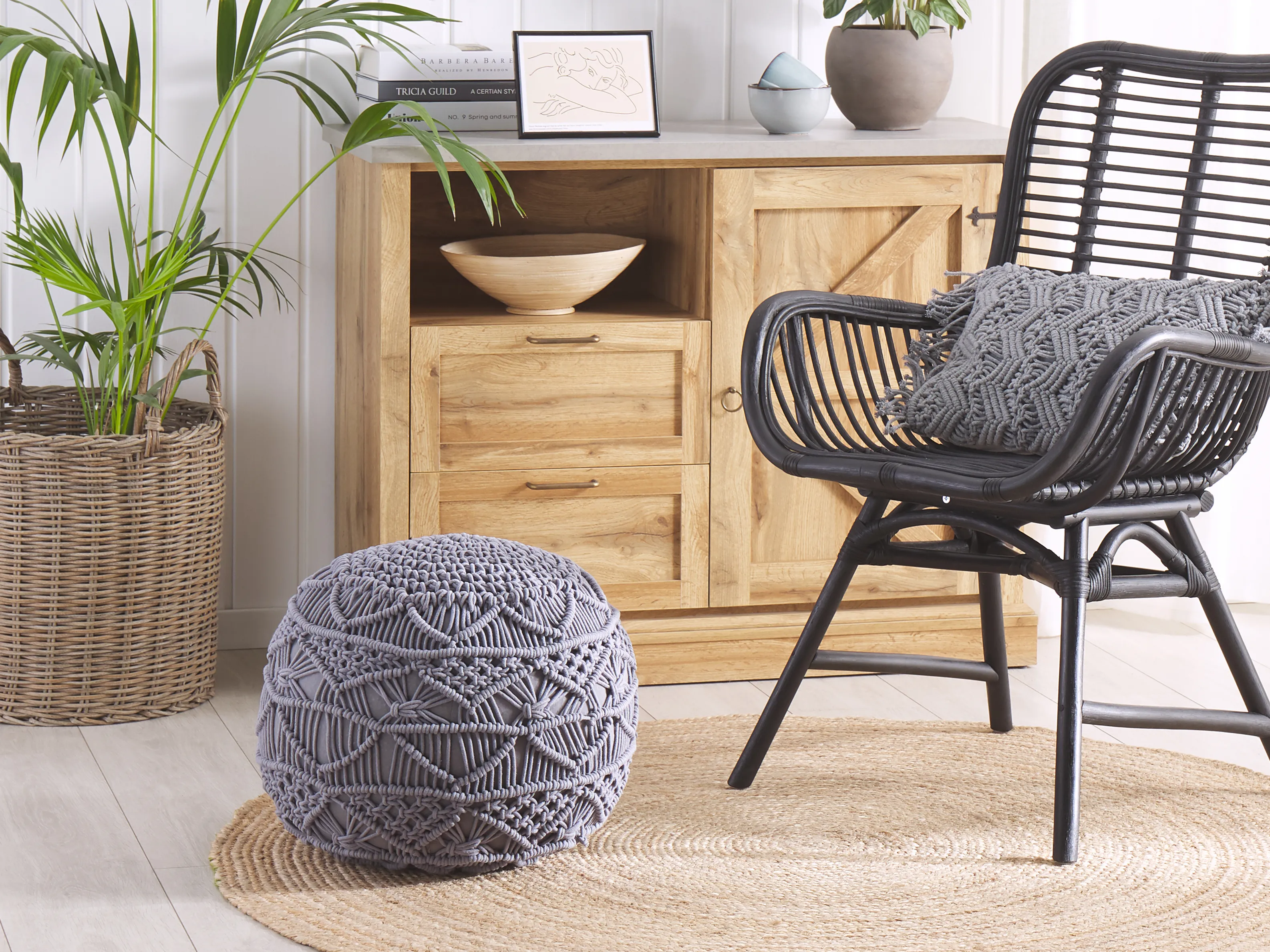 Pouffe Macram�� KAYSERI Cotton Grey