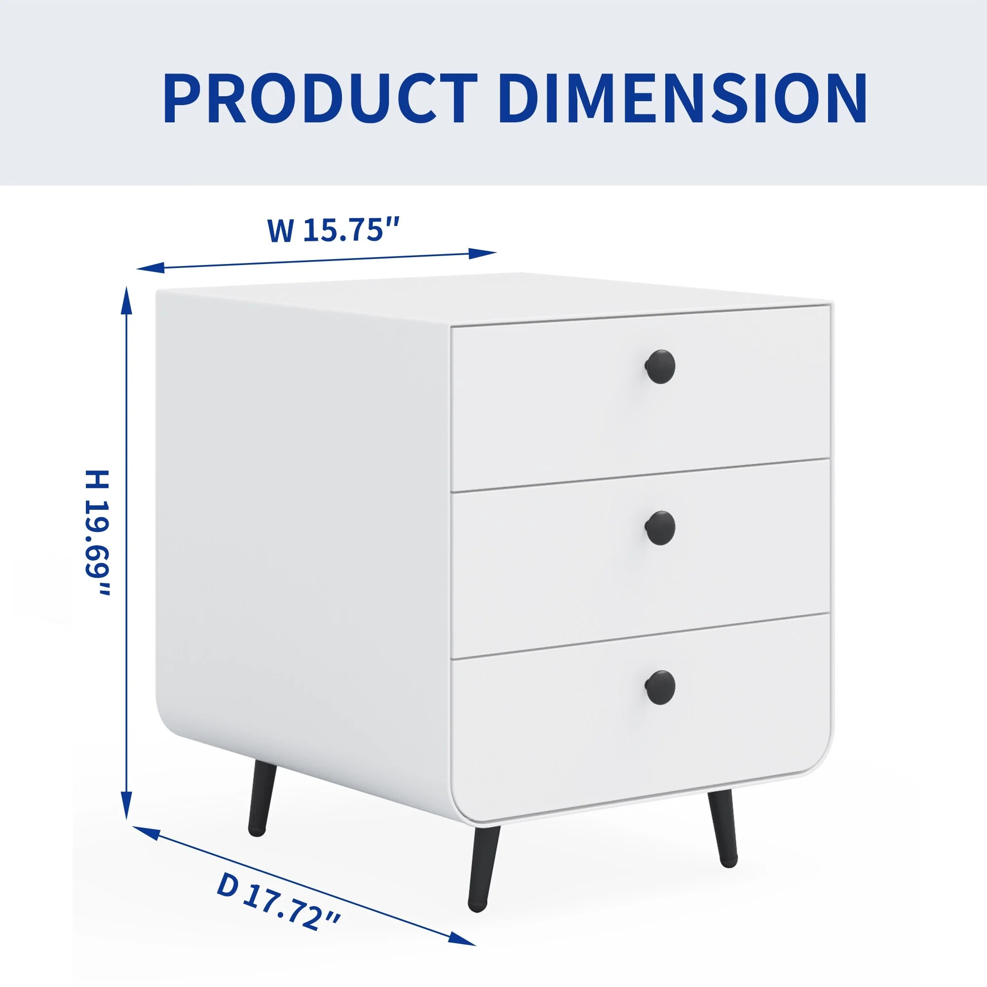 Modern Night Stand Storage Cabinet , Steel Cabinet With 3 Drawers, Bedside Furniture, Circular Handle