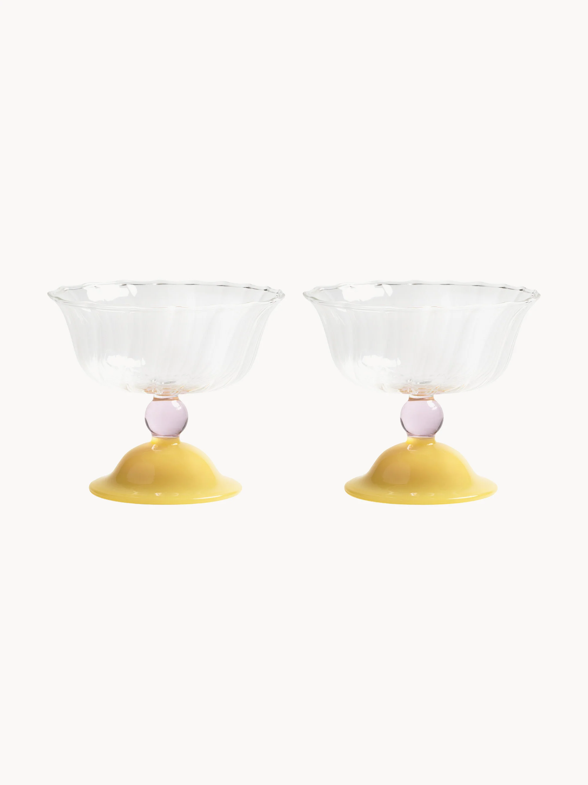 Handgefertigte Champagnerschalen Tulip aus Borosilikatglas, 2er-Set