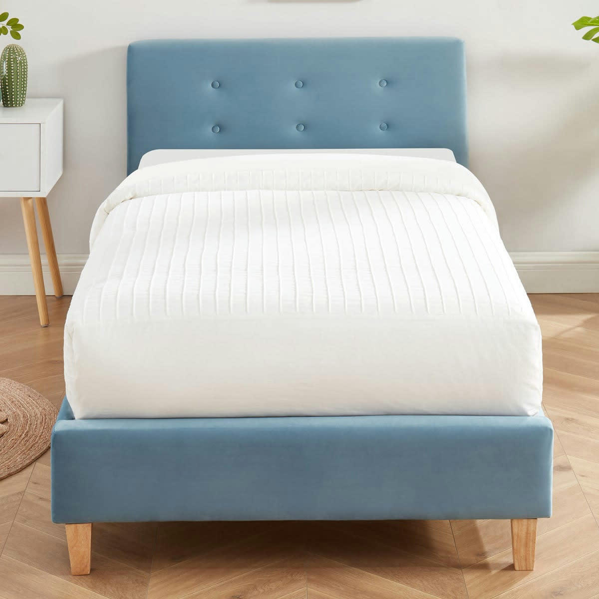 ENSEMBLE MILO - Pack lit enfant 90x190 + matelas +tête de lit - velours bleu