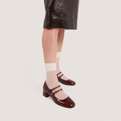 Babies à doubles bridesen cuir brillant marron | DUNY