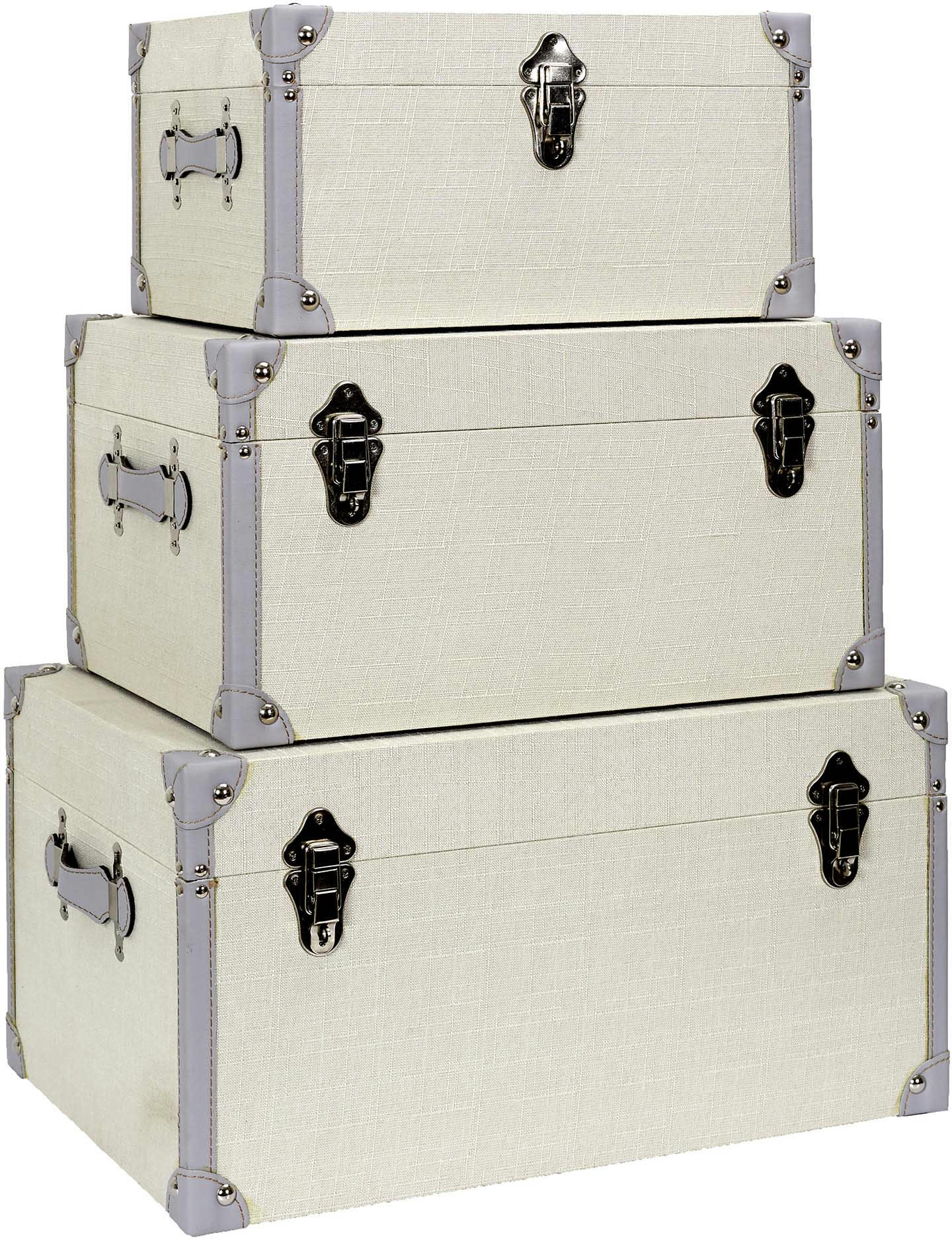 - Set de 3 malles décoratives vintages beiges