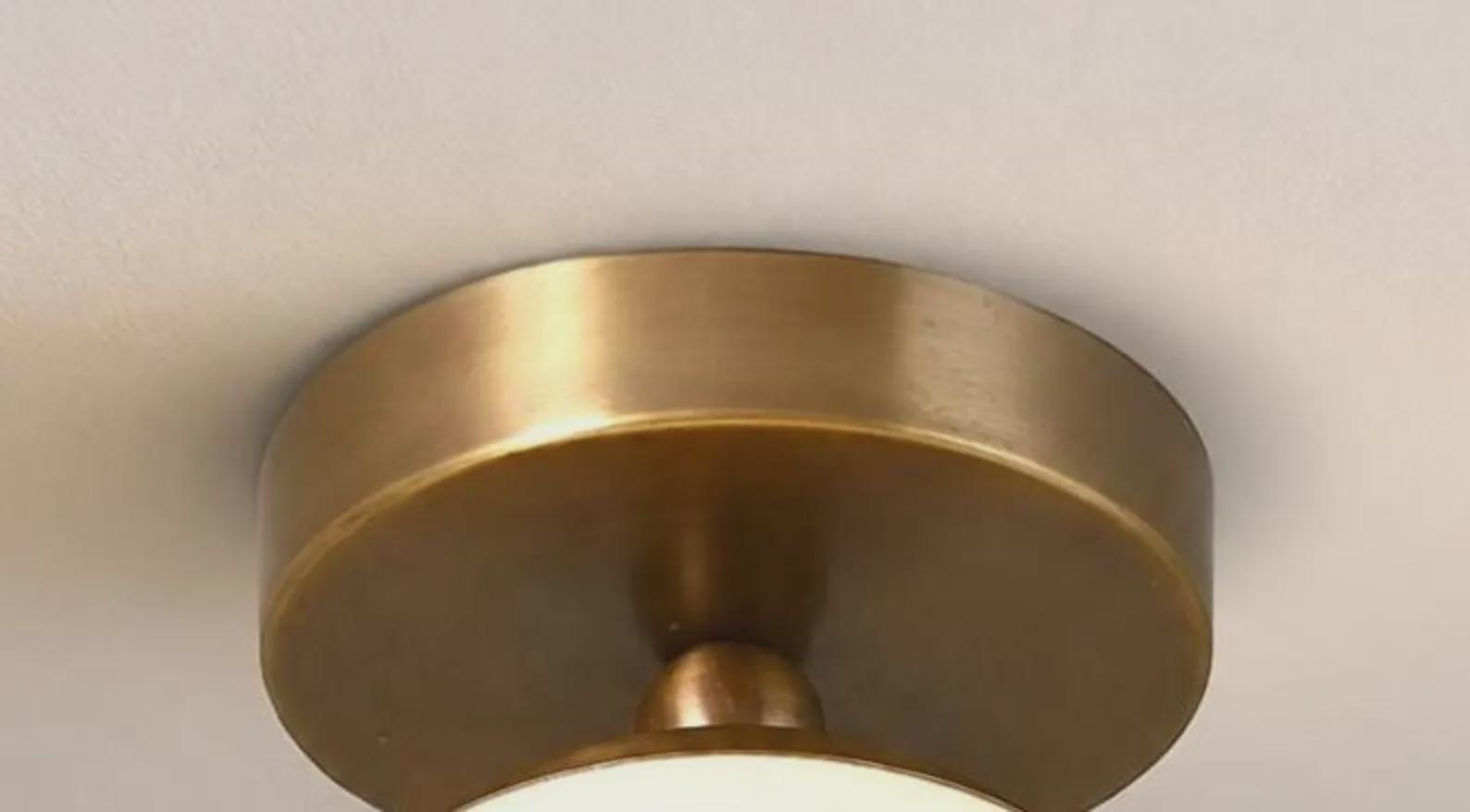 Brass Globe Flush Mount Light, Opal Glass Mid Century Fixture, Hallway Lighting