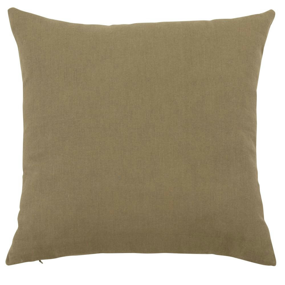 - Housse de coussin en lin et en coton écrue et vert kaki, 40x40