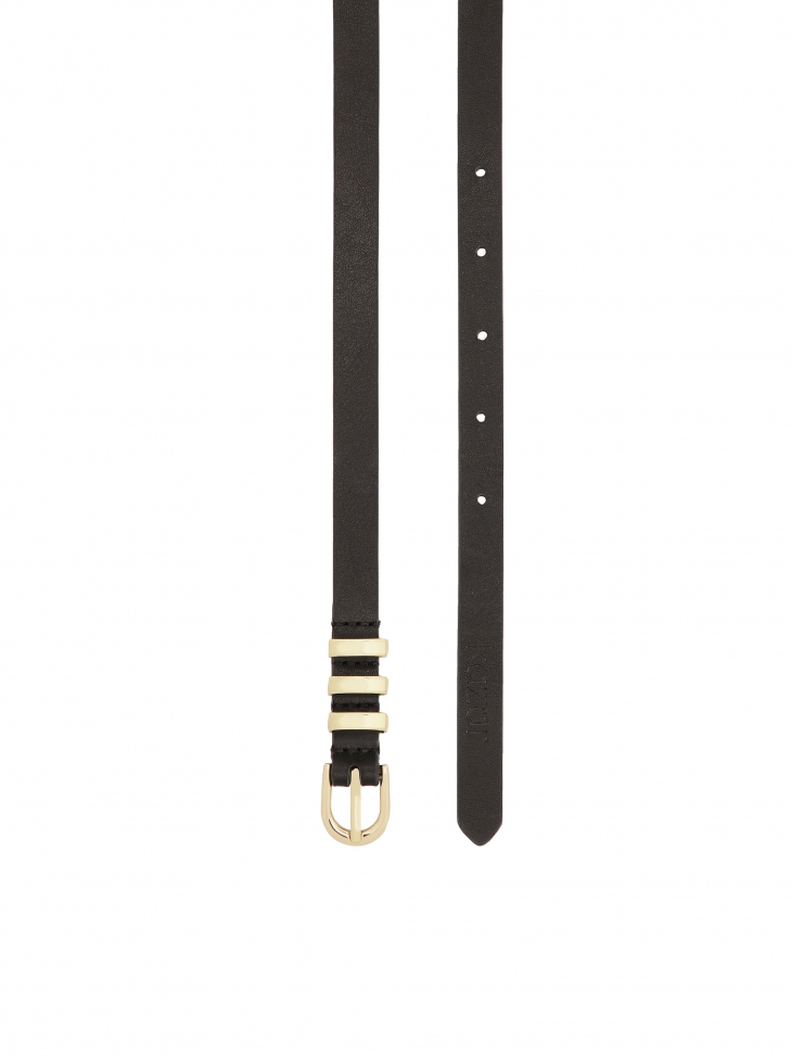 Narrow black belt with three metal loops