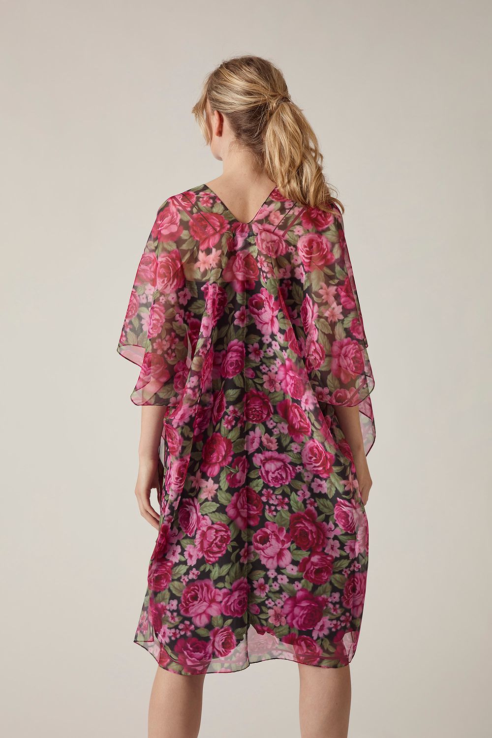James Lakeland Pink Black Rose Print Kaftan