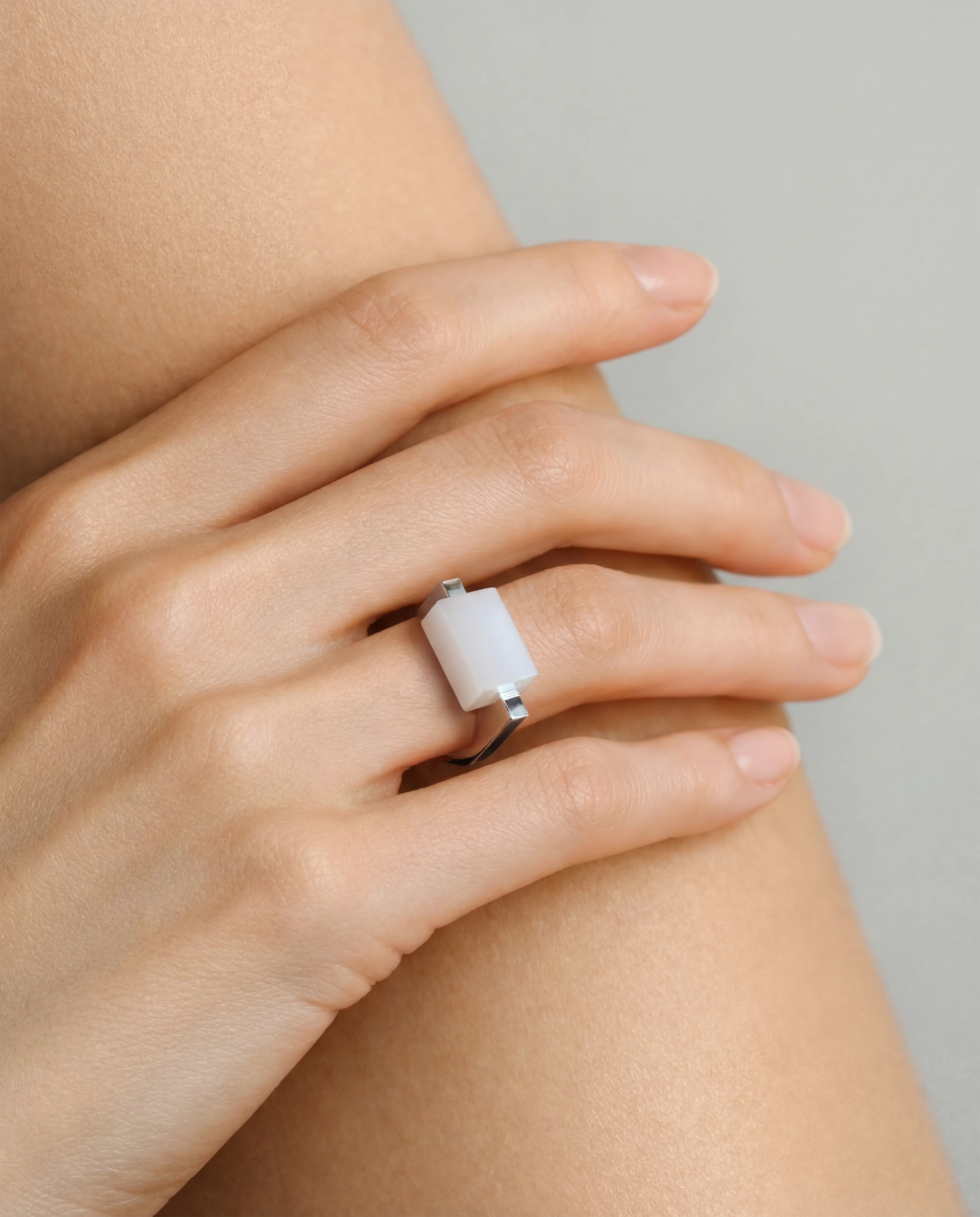 Year of the Horse — White Hanbai Jade Saddle Ring
