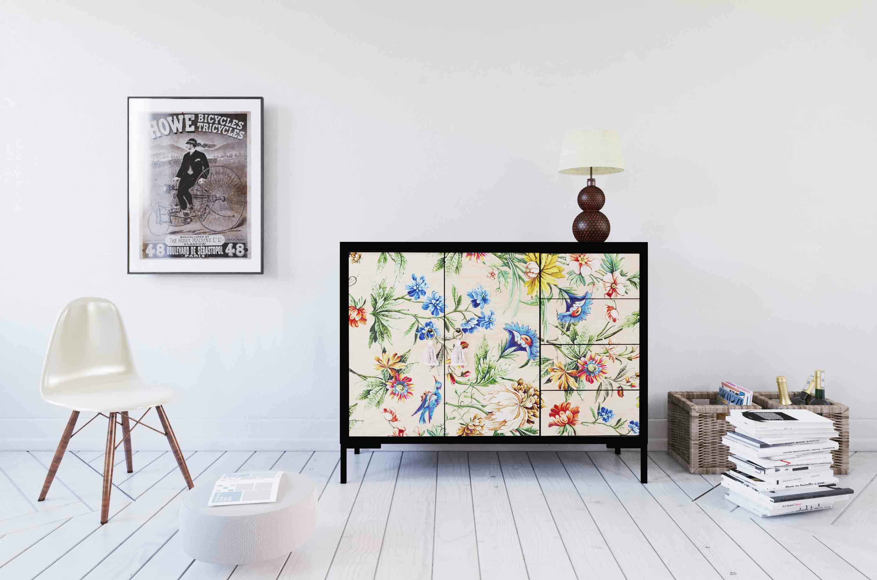 AMAZONIA - Buffet bas 2 portes 4 tiroirs MDF imprimé floral