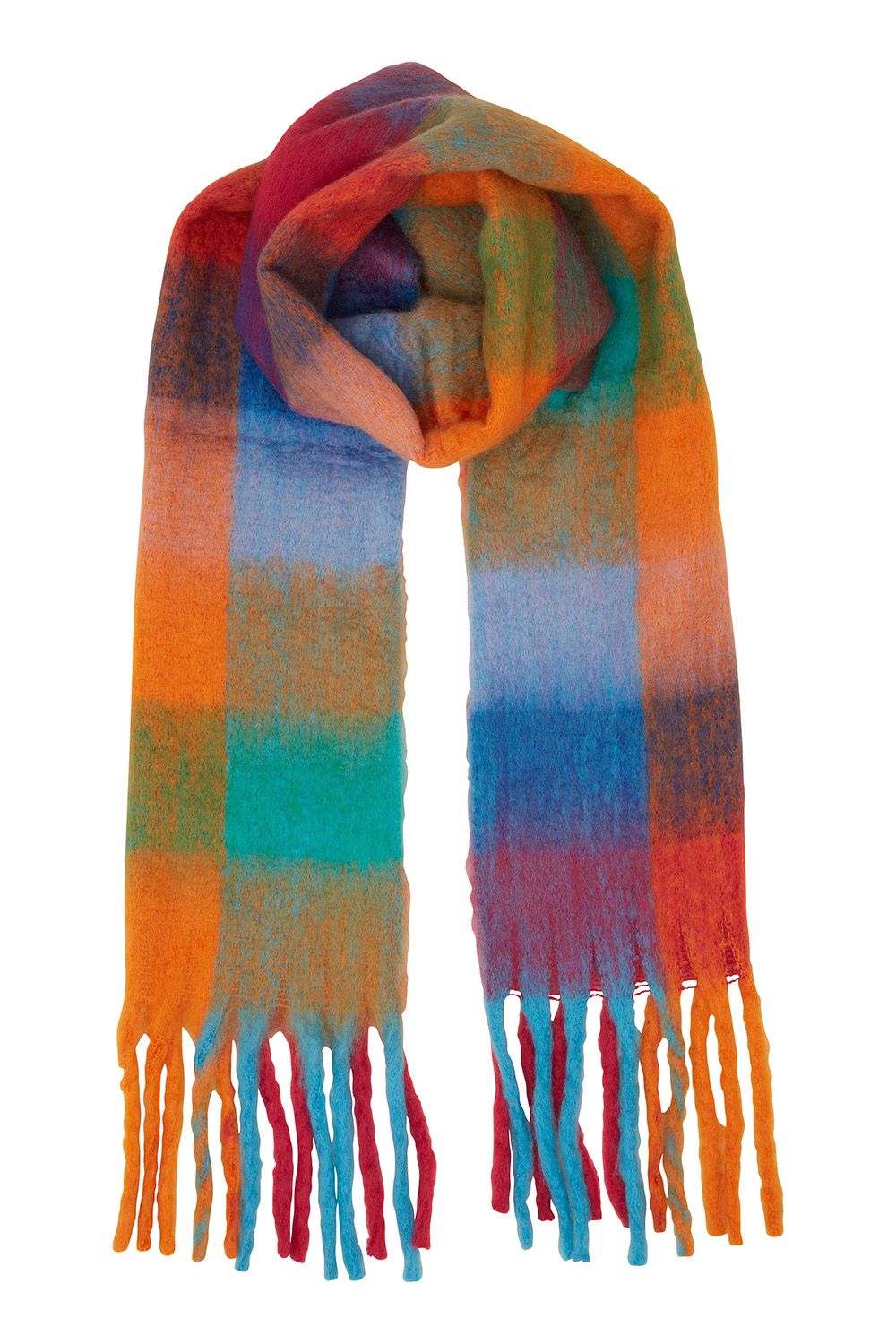 Yumi Multi Check Soft Tassel Scarf