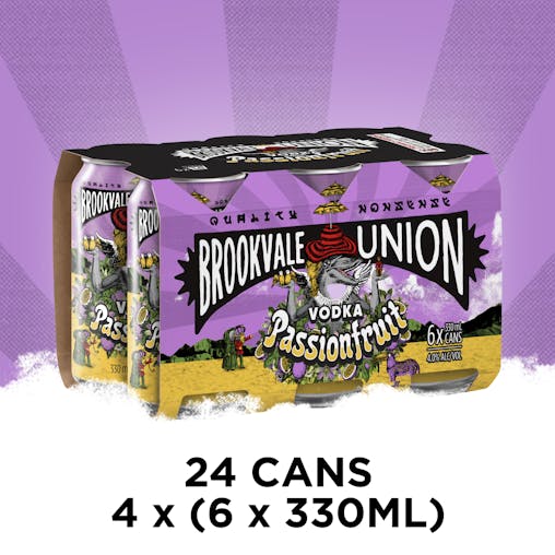 Brookvale Union Vodka Passion Fruit Mixed Drink, Fruity & Refreshing Finish, 4% ABV, 330mL (Case of 24 Cans)