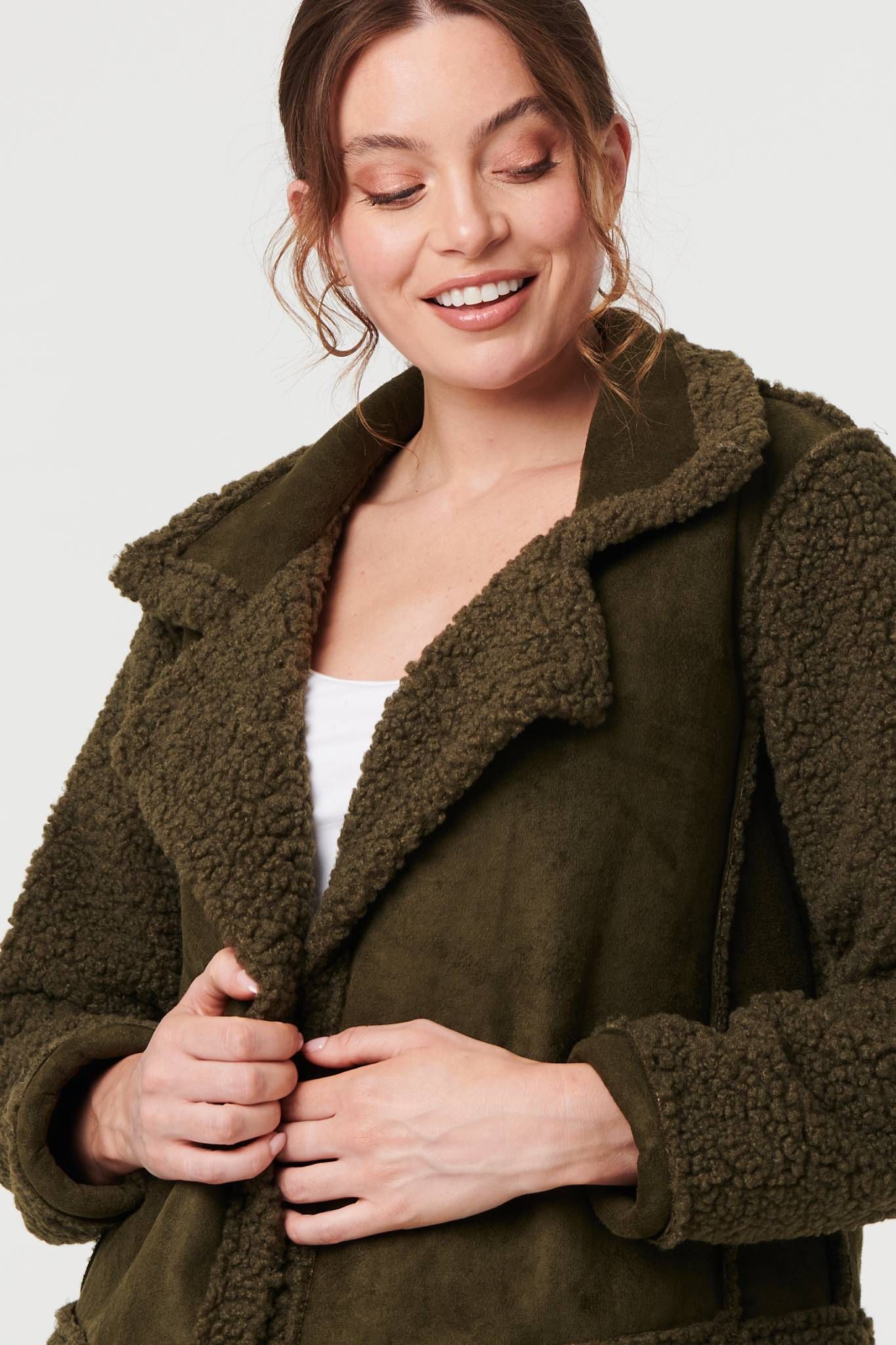 Izabel London Faux Suede Teddy Lined Biker Jacket