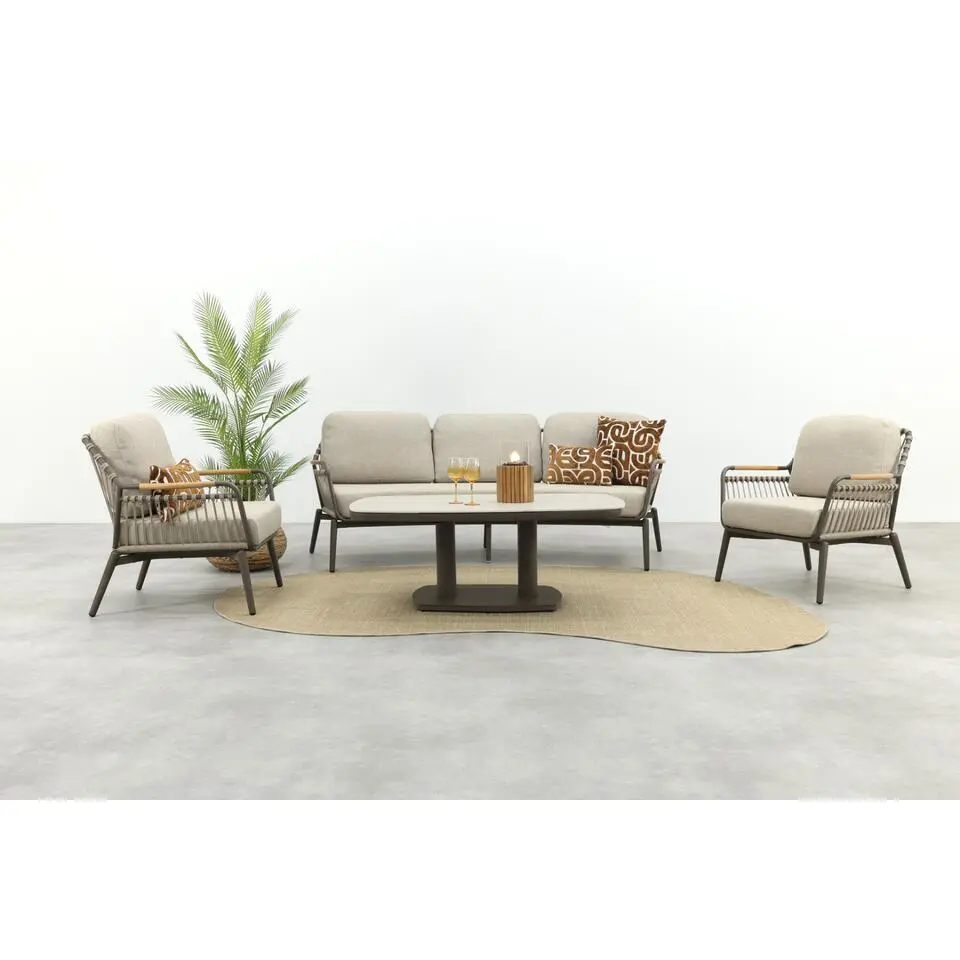 VDG Tenerife/Welton verstelbare rope stoel-bank loungeset - Terre/Teak