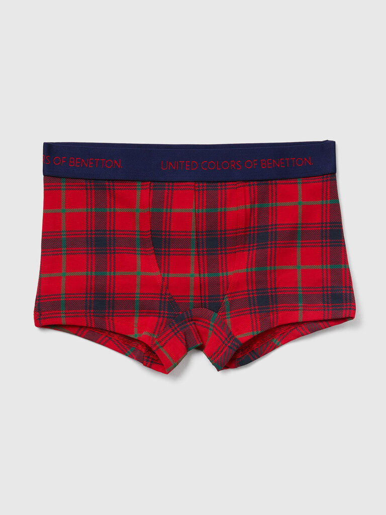 Red and blue tartan boxer shorts