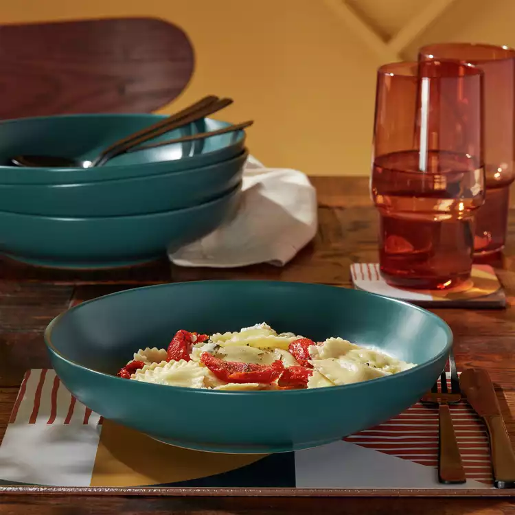 Habitat Matte Glaze 4 Piece Stoneware Pasta Bowls - Teal