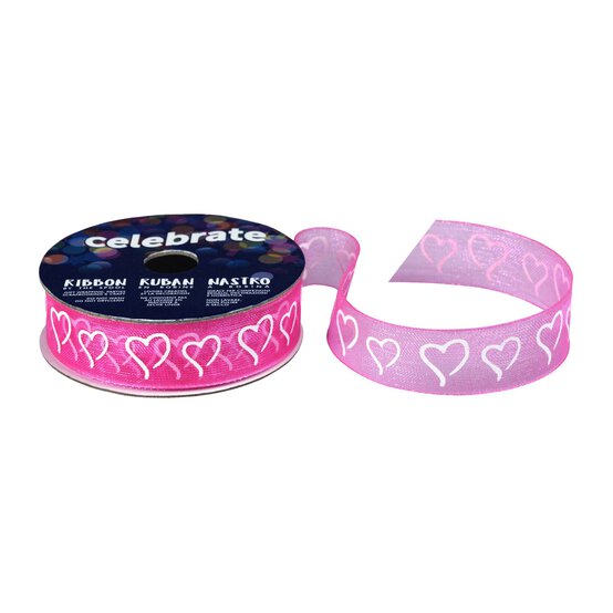 Hot Pink Curly Hearts Ribbon 15mm x 3.5m