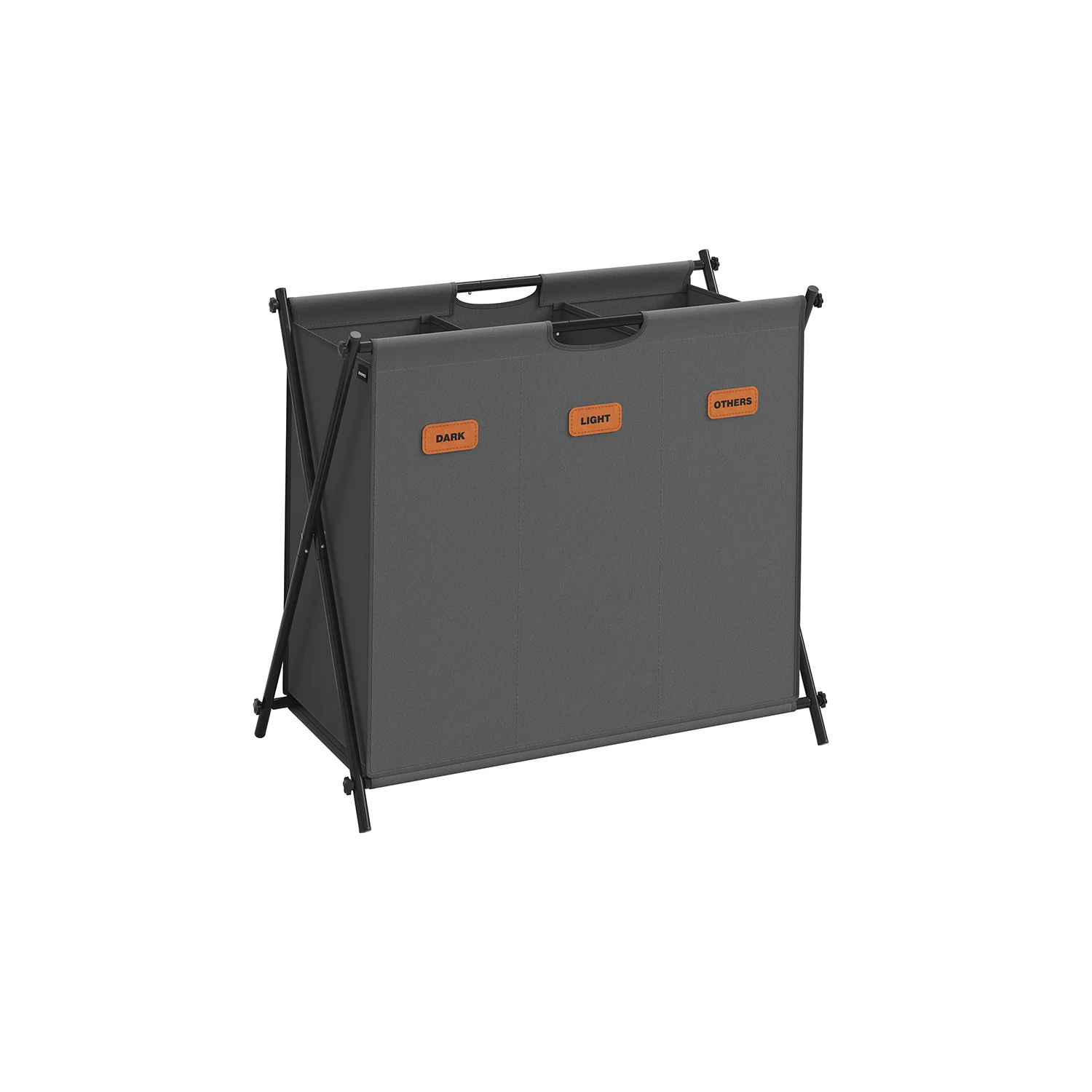 Panier à Linge 3 Sections capacité de 135 litres structure en X pliable noir d'encre