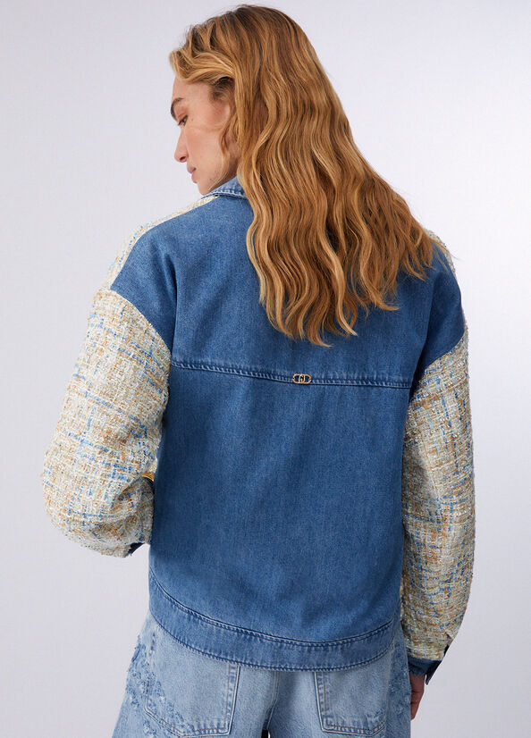 Giacca in denim con dettagli in boucl&eacute;