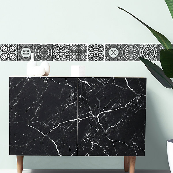 Frise adhésive autocollante 15 cm X 300 cm, carreaux de ciment azulejos gris et clairs, décoration murale intérieure