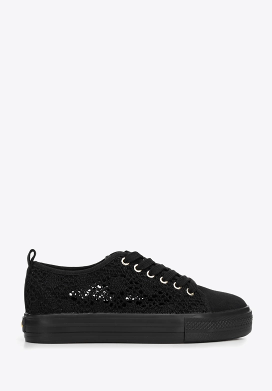 Damskie sneakersy ażurowe czarne