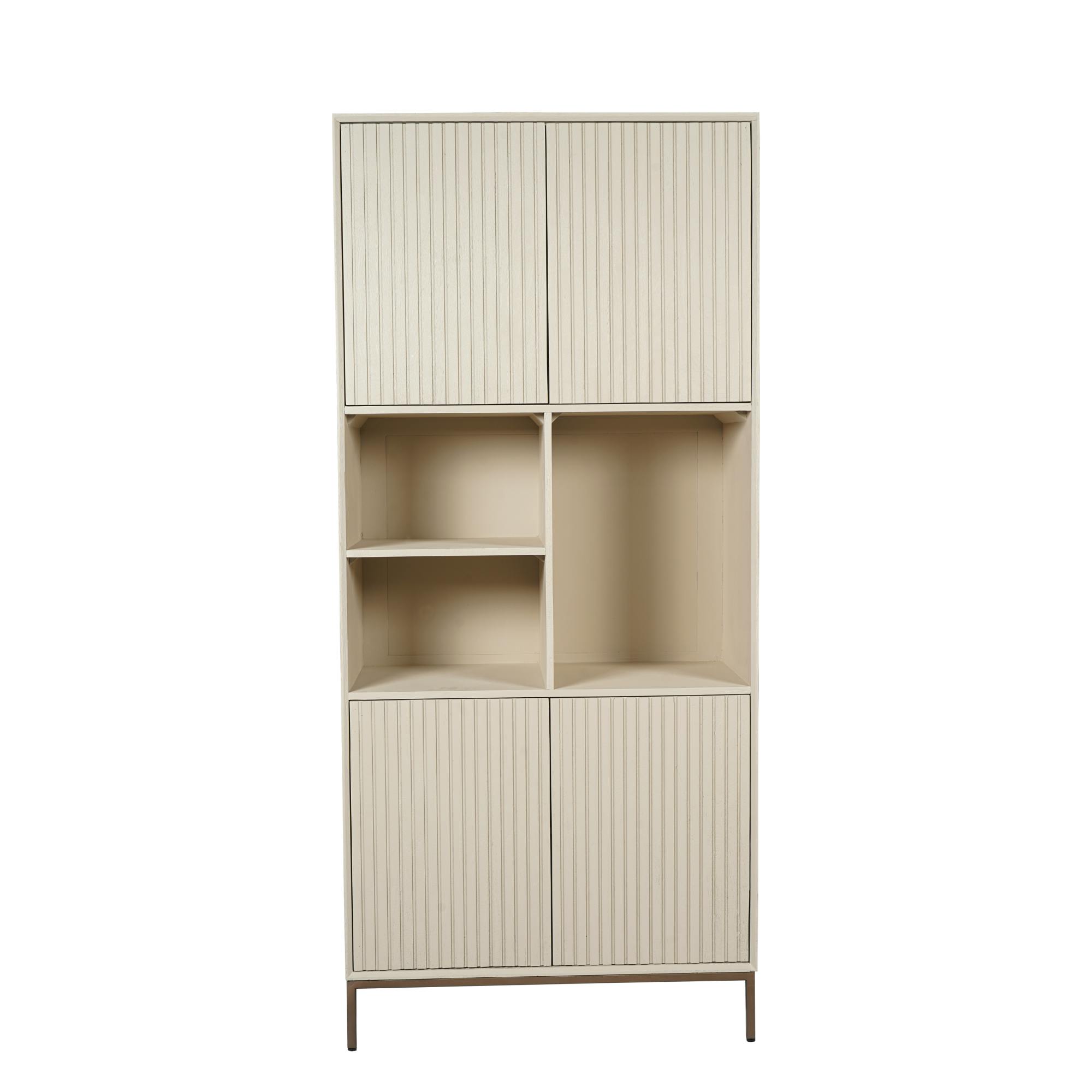 Bibliothèque étagère bois sable 4 portes rainurées CORTINA