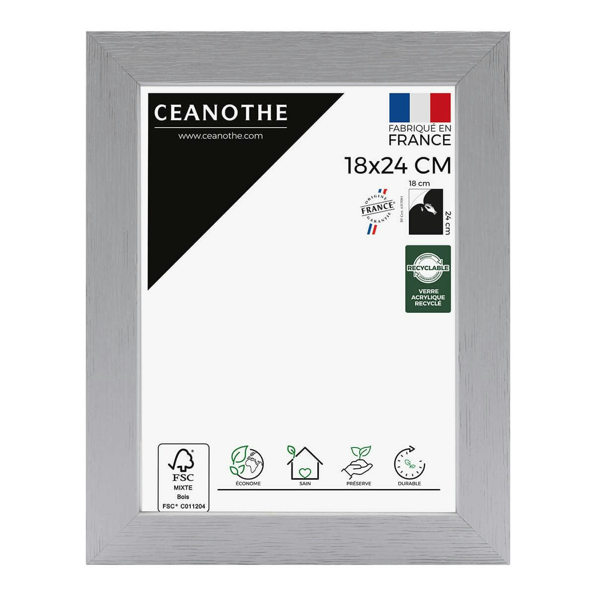 KARMA - Cadre photo gris 18x24 cm bois reconstitué fsc