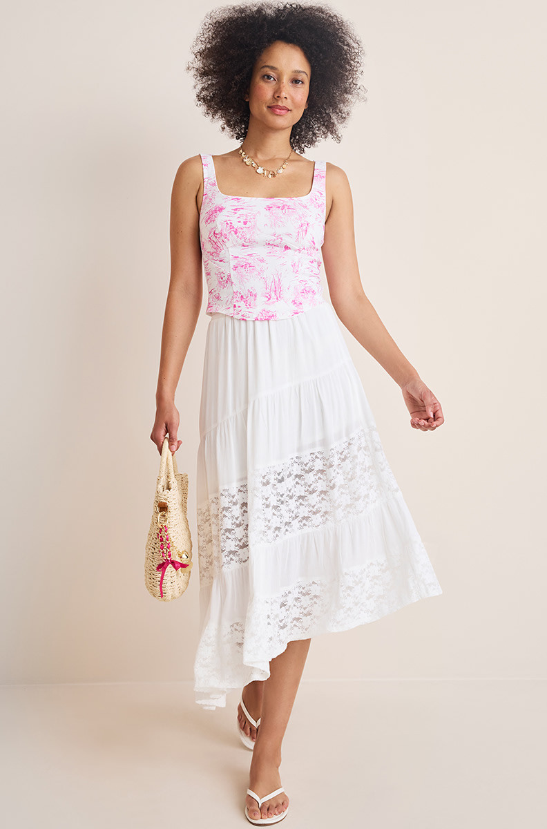 Bridget Tiered Lace Midi Skirt