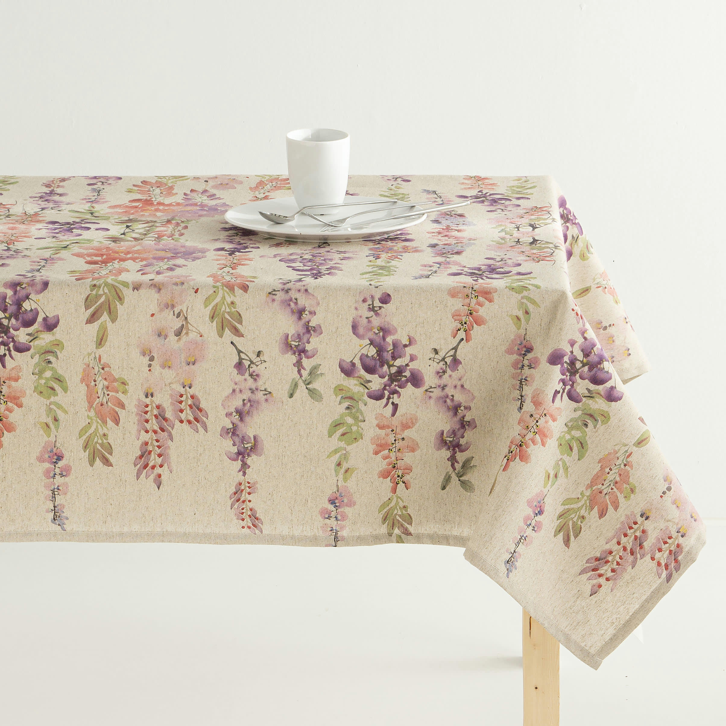 VIOLA MULTICOLOR - Nappe en lin antitâche imprimée floral 140x200 cm