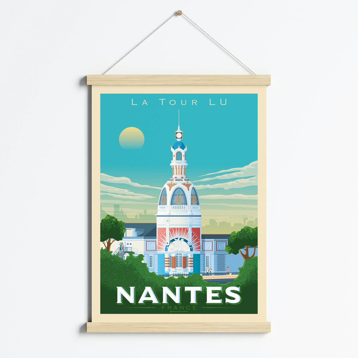 - Affiche Nantes France Tour Lu + Cadre Magnétique (Bois) 50x70 cm