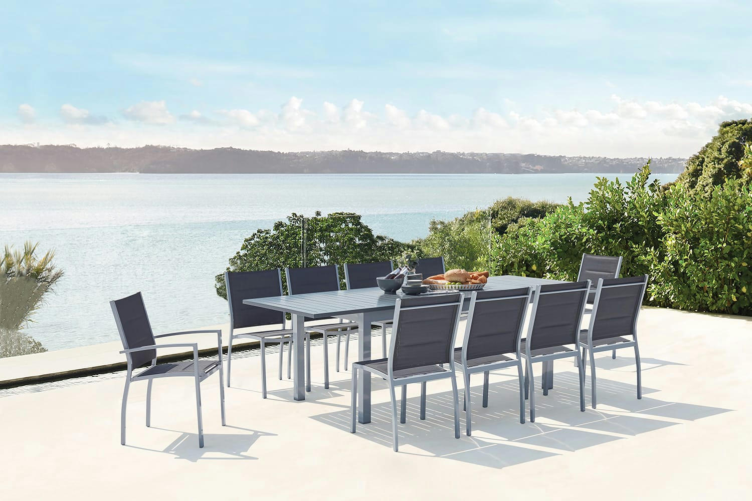 AREZZO - Table de jardin extensible et 10 chaises alu/textilène gris