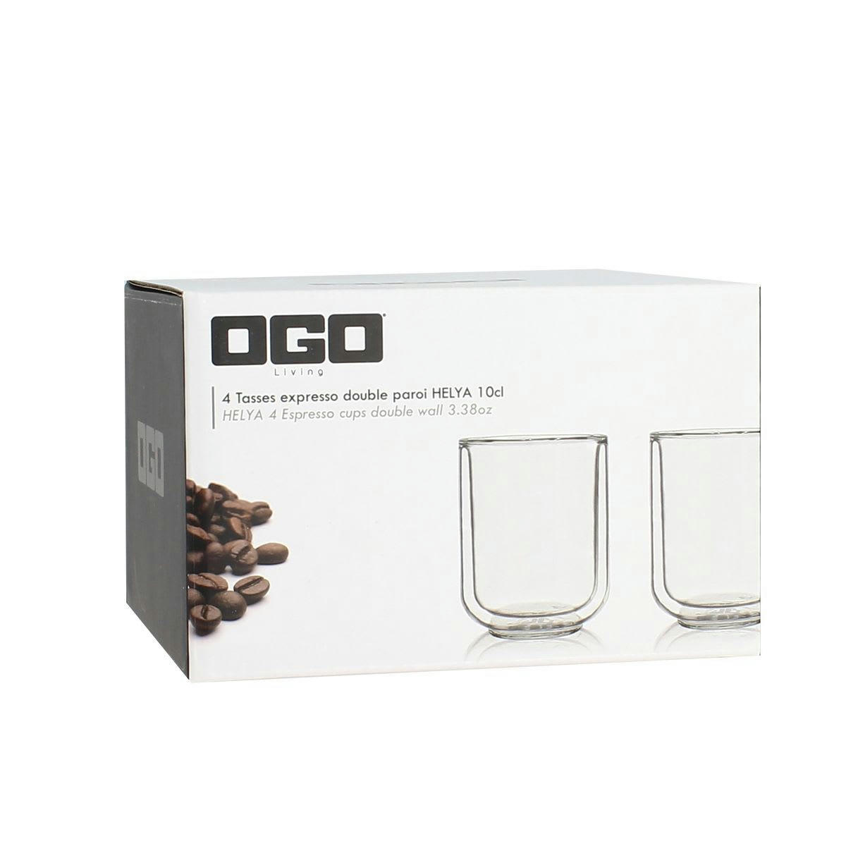 HELYA - Lot de 4 tasses expresso en verre double paroi 10cl