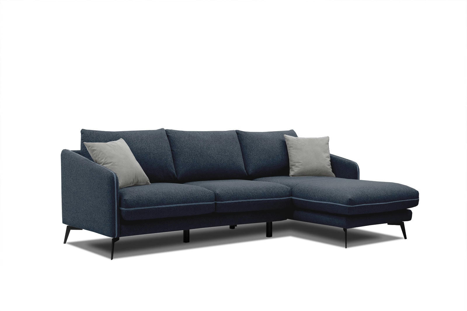 SOGEL - Canapé d'angle droit 4 places tissu bleu foncé