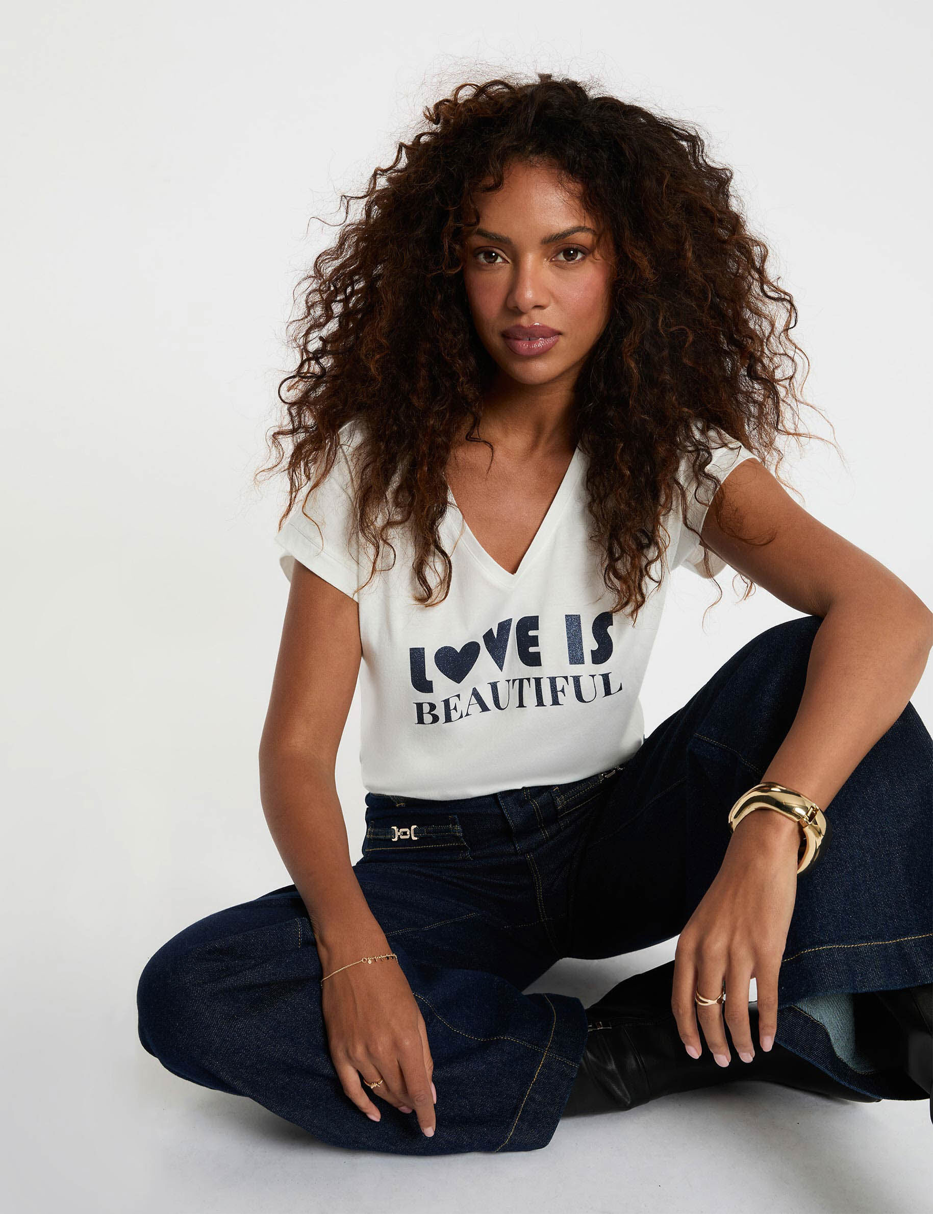 V-Neck Short-Sleeve T-Shirt White Women