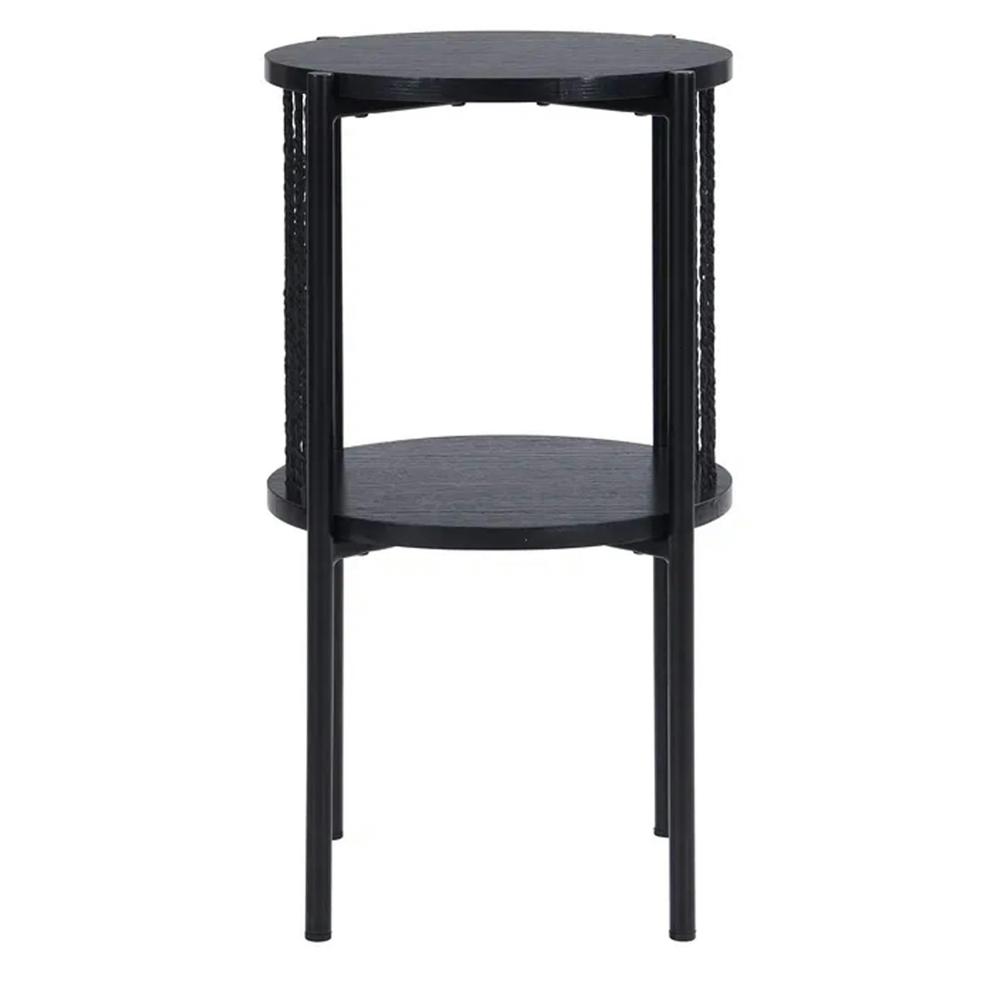 - Table de chevet noire 2 plateaux, métal et corde 35x35x65cm