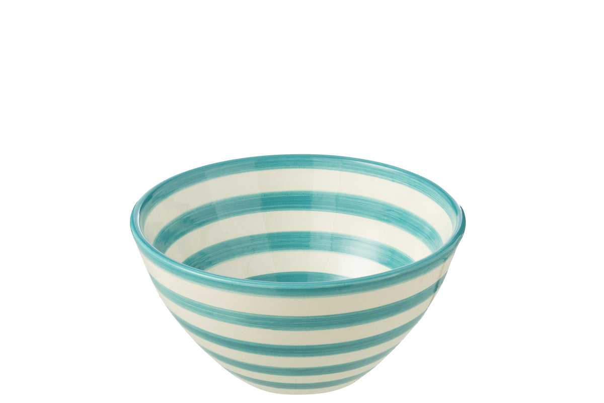 J-Line kom Granada Stripes High - keramiek - wit/aqua - medium - Ø 22 cm
