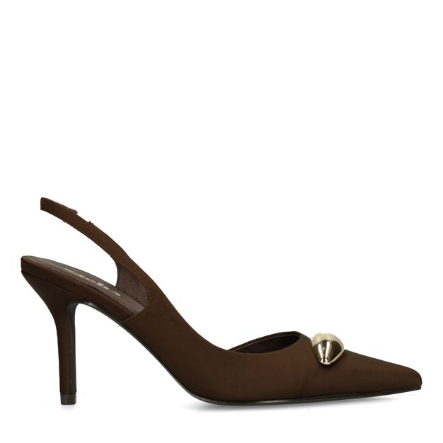 Bruine slingback pumps met goudkleurig detail