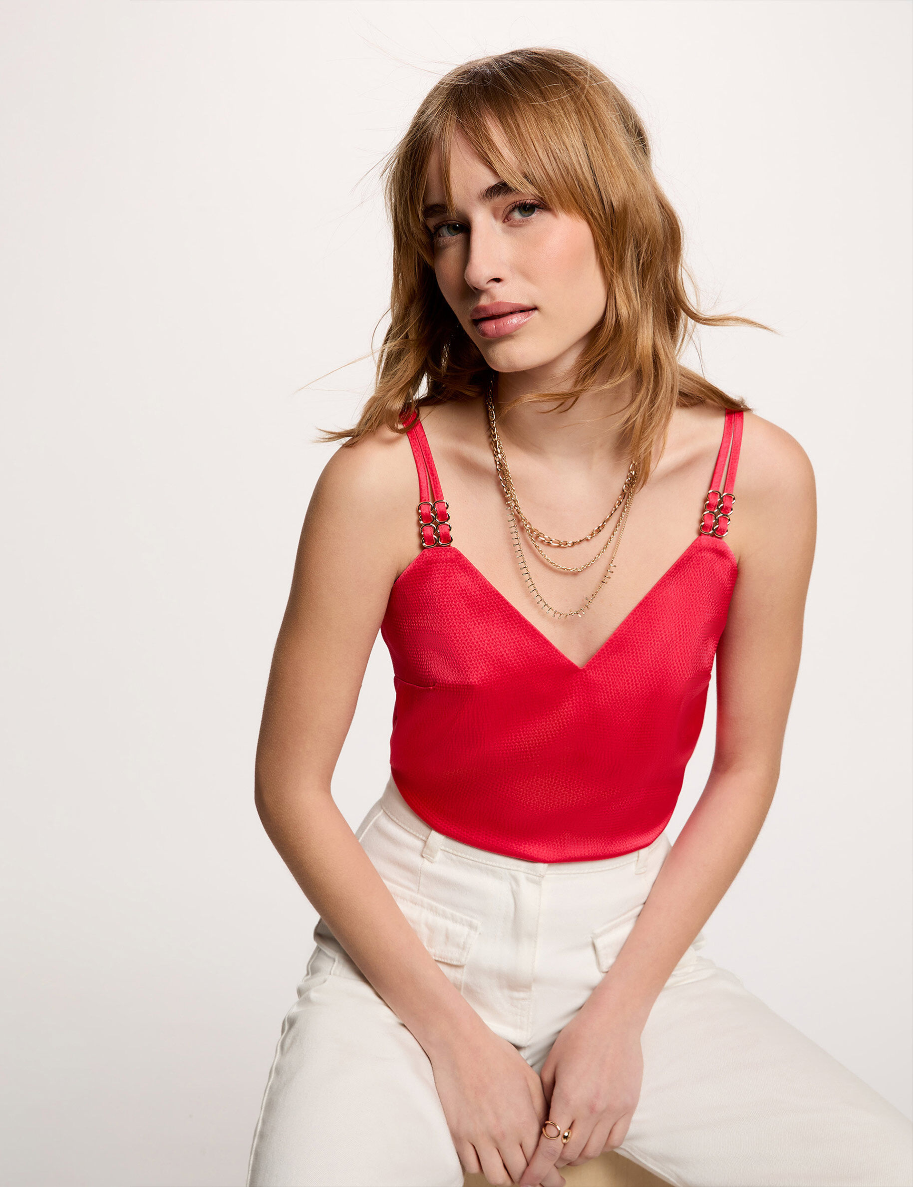 Satin Top With Straps Korallrote Women