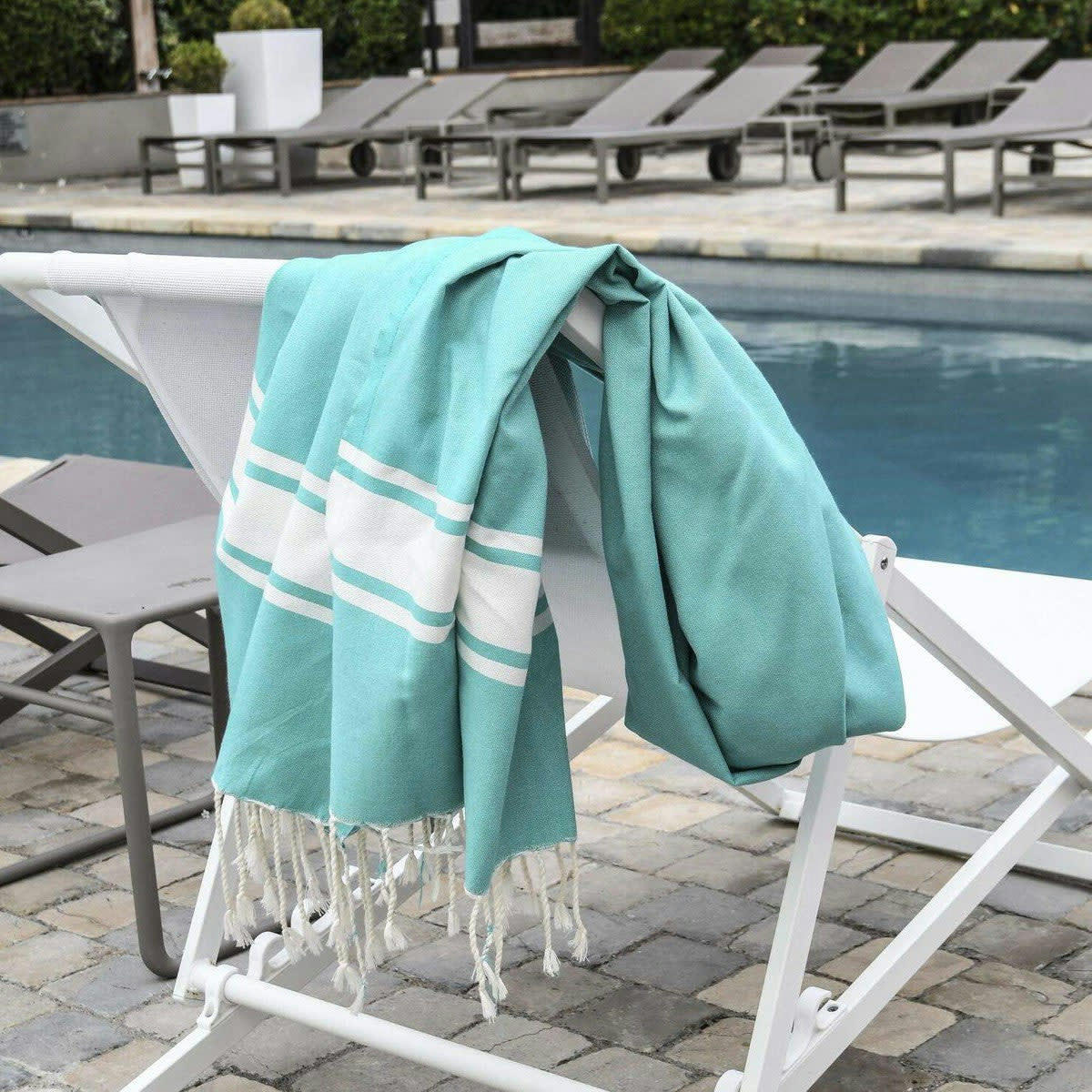 ST TROPEZ - Fouta XXL coton  200x200 vert turquoise