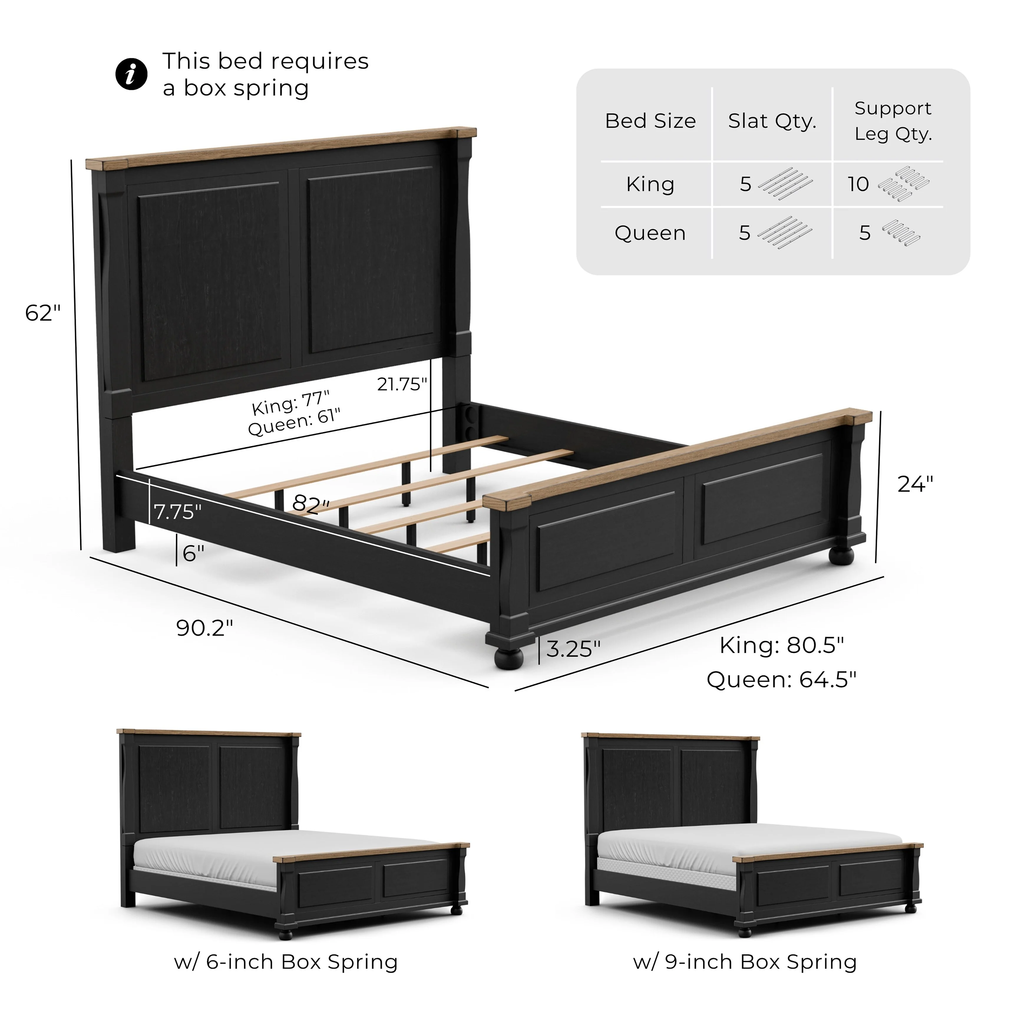 Furniture of America Lucan I 6-Piece Farmhouse Black Solid Wood Panel Bedroom Set