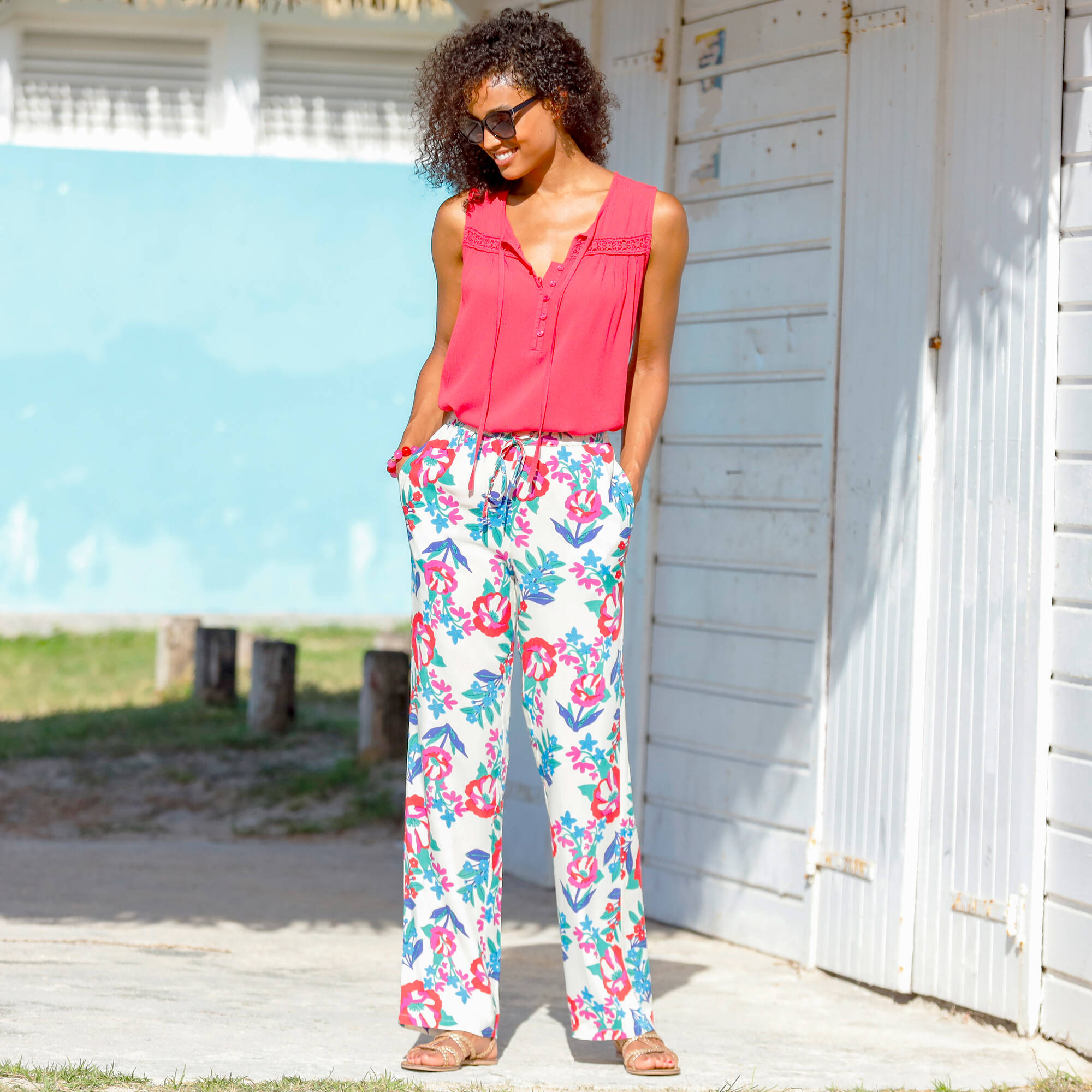Pantalon large fluide, imprimé