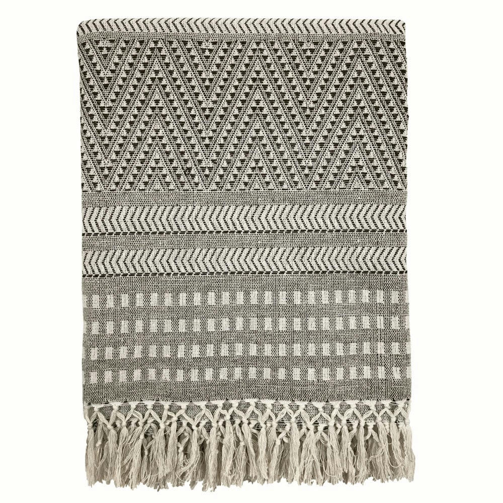 NATIVE - Plaid en coton gris à rayures natives 135x220