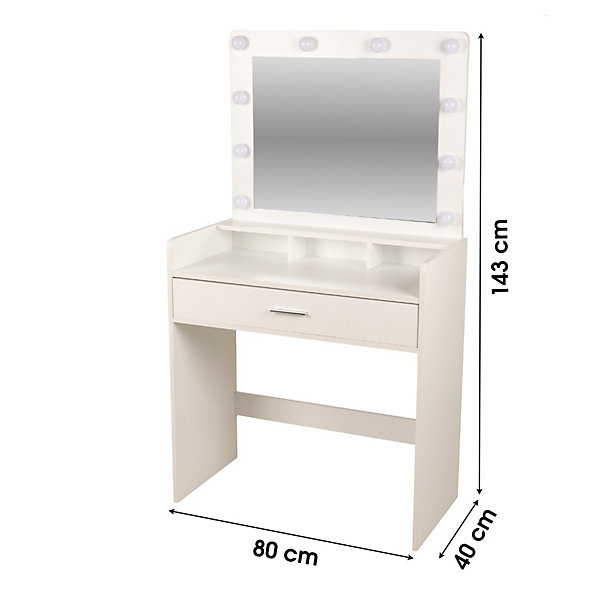 Coiffeuse design blanche avec tiroir et miroir LED80x40x143 cmElégance et fonctionnalité
