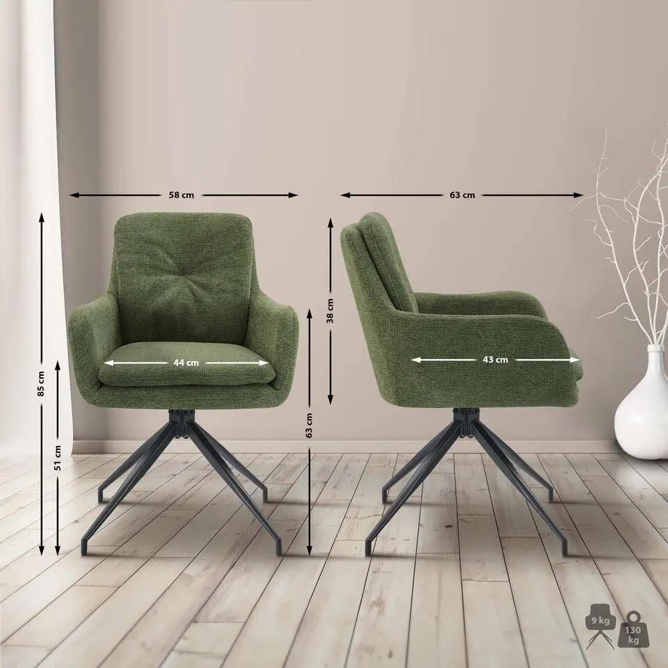 CLP Eetkamerstoel Pickett mat zwart Frame - Stof - groen