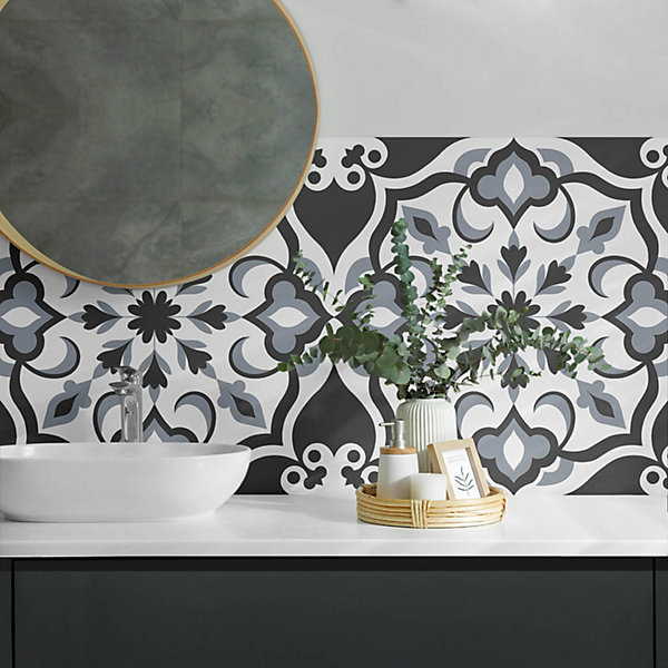Panneau Mural TV Wallfluent 120x60 cm Motifs Floraux Sur Carreaux 1 pièce