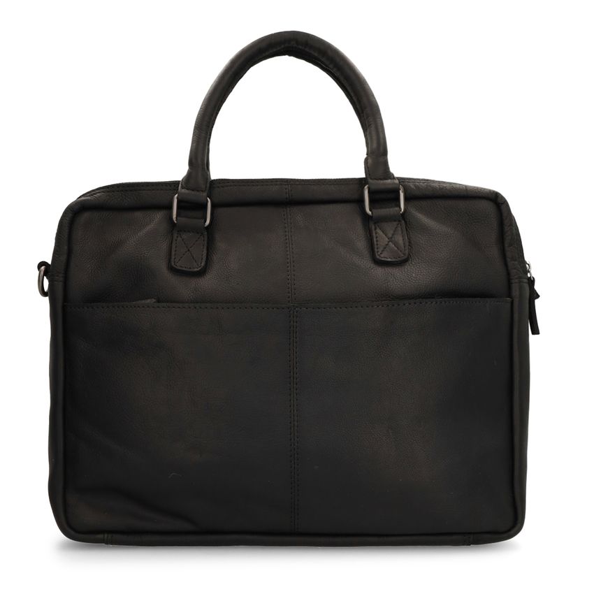 Manfield 18 inch- zwarte leren laptoptas